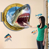 3D鲨鱼墙贴店铺男孩房间儿童乐园装饰贴纸母婴店幼儿园海底贴画