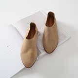 FANFAN 定制款简约纯色复古牛皮鞋一脚蹬尖头平跟鞋女士低跟单鞋