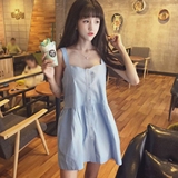 2016夏季韩版学院风减龄可爱单排扣吊带裙女学生无袖连衣裙女短裙