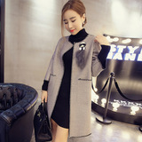 2015韩版女装秋季新品大码显瘦中长款呢子长袖女式外套