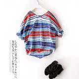 雨星雨嫣【16793T】夏 女童条纹蝙蝠衫 韩版短袖T恤上衣