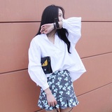 2016秋季新品韩版宽松大码套头灯笼袖衬衫女衬衣上衣