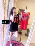 韩版宽松34号运动风女款短袖T恤中长款连衣裙