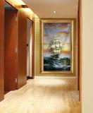 欧式玄关手绘 油画竖版客厅装饰画餐厅壁画风景海浪帆船走道挂画