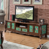 美式乡村手绘电视柜做旧复古电视柜矮柜欧式地中海2米客厅电视柜