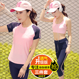 韩版夏季速干短袖跑步运动短裤健身房瑜伽服女套装三件套修身显瘦