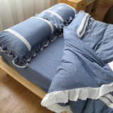 轻奢水洗棉蕾丝花边纯棉四件套日式裸睡纯色简约床单床笠床上用品