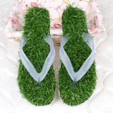 韩版创意 夏季情侣男女款人字拖鞋 仿真草坪拖鞋 防滑室外凉拖鞋