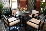 现代中式售楼部洽谈桌椅组合 茶楼接待会客沙发椅 一桌四椅实木布