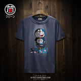 日系原创品牌夏季短袖T恤卡通个性印花机器猫修身大码男女情侣装