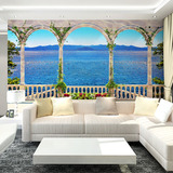 大型壁画客厅沙发3d立体窗户海景风景电视背景墙壁纸壁画无缝