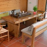 美式复古实木餐桌长方形办公桌原木家具洽谈桌休闲咖啡厅桌椅组合