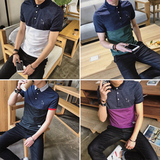 夏季韩版修身型短袖t恤小码条纹体恤潮流青少年男生学生翻领小衫