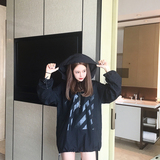韩版夏季宽松百搭长袖条纹黑色连帽防晒衣女中长款超薄上衣外套