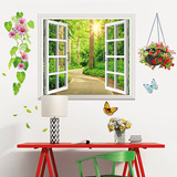 创意墙画贴纸卧室客厅房间餐厅墙壁窗户蝴蝶森林风景3d立体墙贴画