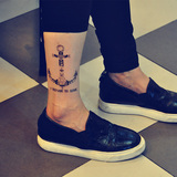船锚纹身贴 欧美十字架英文 字母小腿 脚踝 防水 男女花臂纹身贴