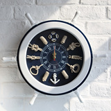 地中海风格 原木 手工 45cm舵形钟 壁饰 实木船舵挂钟 装饰舵挂钟