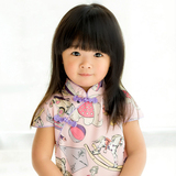夏款儿童旗袍 中国风女童短袖裙子 卡通图案雪纺中式宝宝连衣裙