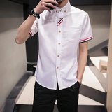 夏季青少年休闲寸衫韩版潮流上衣学生衬衫男短袖修身型男士衬衣