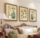 客厅新古典装饰画沙发背景墙画餐厅壁画挂画金色有框孔雀发财树鹿