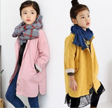 2016女童风衣外套春秋外贸韩版中长款风衣长袖中大童儿童外套