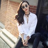 女长袖白衬衫2016新款韩版潮打底职业装衬衣大码宽松显瘦v领上衣