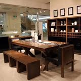 定制实木餐桌椅组合8人咖啡厅美式餐桌餐厅复古原木长桌现代简约
