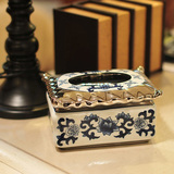 景德镇陶瓷纸巾盒子青花镀银古典创意家居客厅摆件装饰品