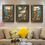 古典花卉欧式油画手绘客厅装饰复古玄关餐厅卧室挂画壁画三联有框