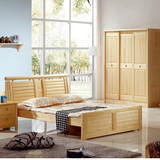 现代中式实木松木双人床1.8米1.5米床架大自然环保箱体床宜家特价
