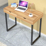 单人电脑桌带抽屉笔记本书桌钢木组合简易写字台实木办公桌学习桌