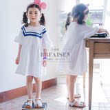 2016夏季童装女童韩版荷叶边短袖连衣裙中大儿童海军学院风娃娃裙