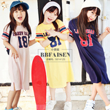 韩国夏季新款女童纯棉字母印花连衣裙儿童女宝宽松T恤亲子母女装