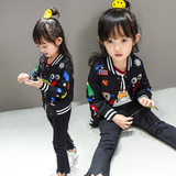 女童秋装2016新款韩版宝宝儿童春秋款卡通刺绣棒球服开衫长袖外套