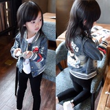女童2016春装新款韩版宝宝儿童春秋长袖卡通牛仔外套夹克开衫上衣
