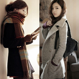 毛呢大衣女秋冬新款韩版修身显瘦时尚气质双排扣翻领中长款呢外套