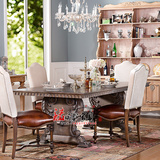 美式实木餐桌橡木复古长餐桌雕花做旧桌椅组合家具西餐桌办公桌
