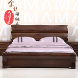 纯实木床 金丝黑胡桃木床现代中式双人床1.8米婚床高箱储物气压床