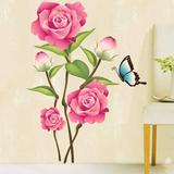 墙贴客厅电视沙发创意墙贴花 温馨唯美简约时尚墙贴纸玫瑰蝴蝶花