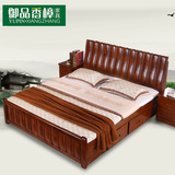全实木床简约中式双人床1.8米新中式家具高箱液压储物大床香樟木
