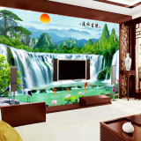 大型3d立体墙纸壁画 现代中式客厅电视沙发背景流水生财无缝墙布