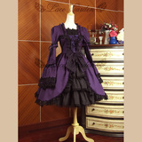 【蕾丝花园】复古品牌哥特LOLITA洛丽塔风黑色花边紫色连衣裙特价