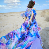 海边度假长款沙滩裙2016年新款雪纺波西米亚连衣裙8米大摆海滩裙