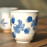 饮不同日本陶瓷茶道杯日式大茶杯水杯和风茶具手绘青花长汤吞特价