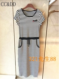 CCDD2016夏装新款 C62K025圆领短袖中长款条纹连衣裙 16-2-K025