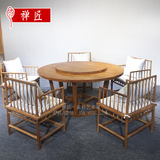 禅匠老榆木餐桌新中式圆桌转盘厚重款实木茶桌椅组合免漆家具定制
