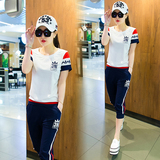 2016新韩版女夏学生运动服短袖卫衣七分裤跑步两件套时尚休闲套装