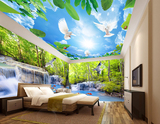 唯美瀑布主题空间背景墙 酒店办公室ktv墙纸 树林风景大型壁画