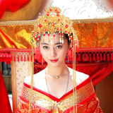 新娘饰品古装凤冠头饰秀禾和服民族风金色红色流梳中式步摇发钗风