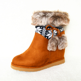 冬季正品内增高保暖女靴子坡跟厚底防水雪地靴毛线短靴棉鞋子